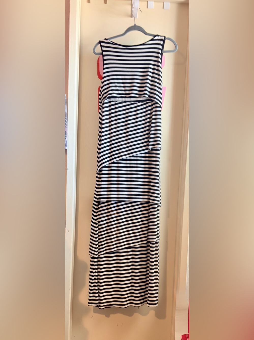 Pregnant long tank cotton dress - black/white print
